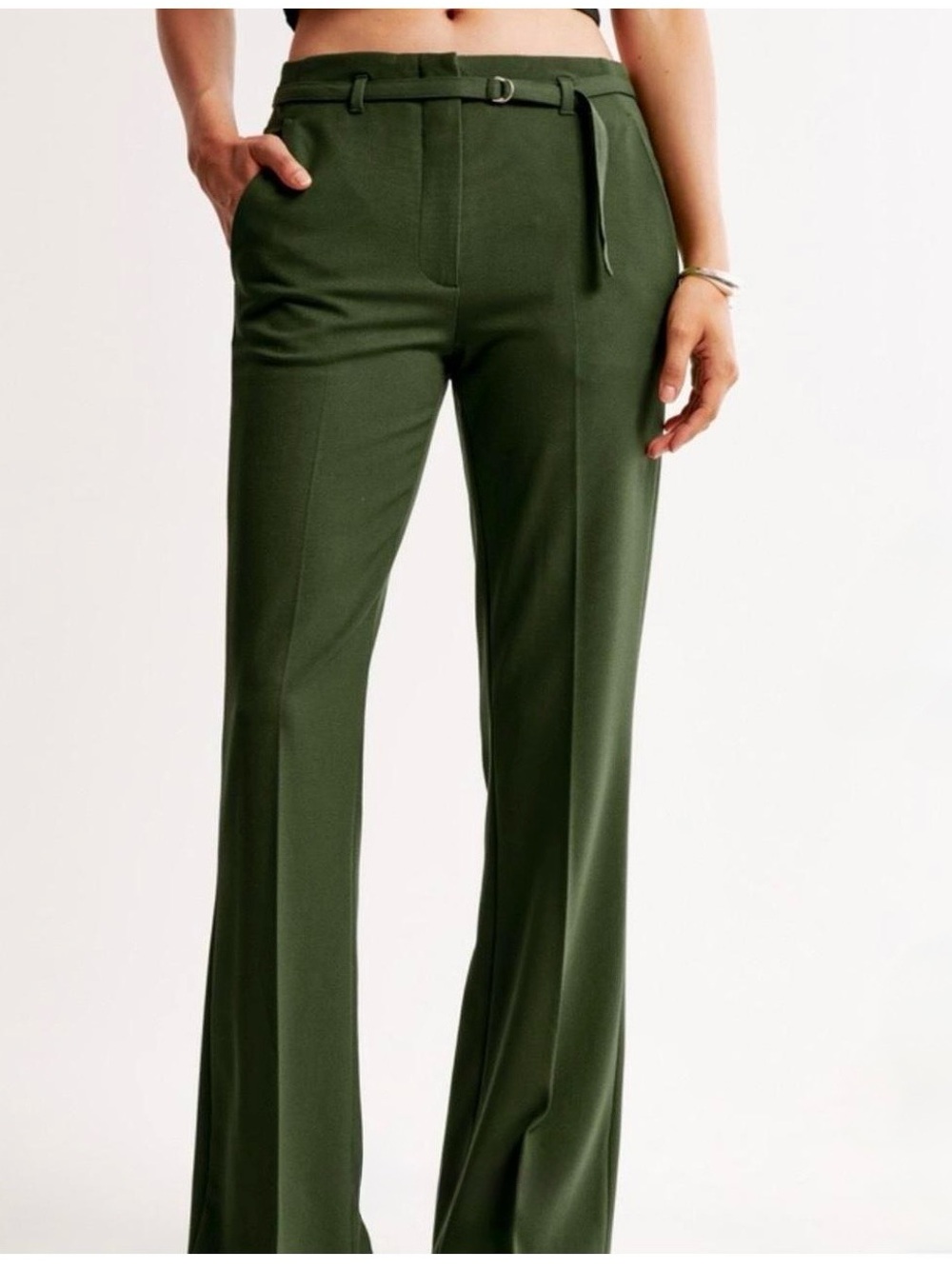 Abercrombie & Fitch Mini Belt Flare Pant in Green